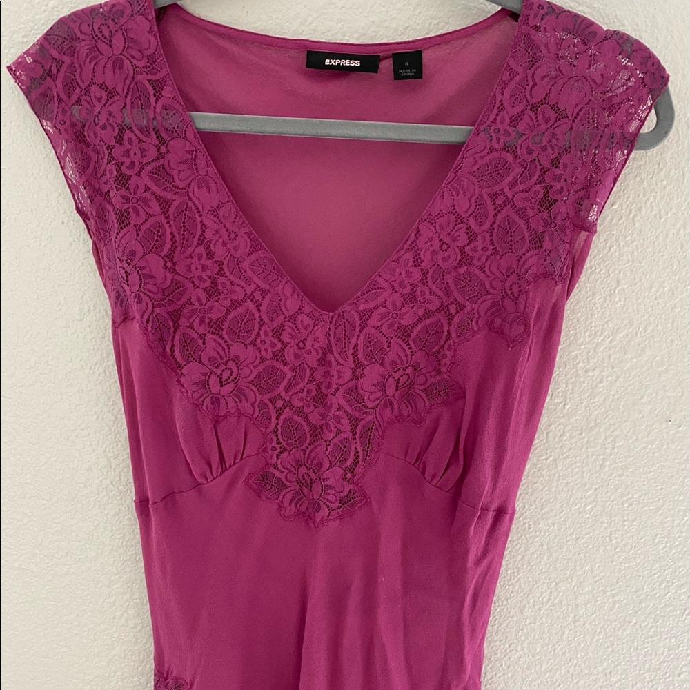 Mulberry-colored lace-trim blouse from Express—Size 4